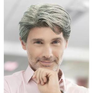 White Mens Short Wig Natural Fluffy Synthetic Hair Wig for Male Guy Daily Party Costume Wig (White)(Short Grey Wigs)