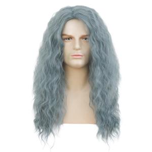 White Straight Wigs for Men Long White Male Hair Halloween Cosplay Anime Wigs(Blue)