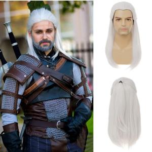White Straight Wigs for Men Long White Male Hair Halloween Cosplay Anime Wigs(white)