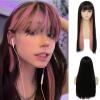 imageBlack Mix Purple Long Straight Wigs with Bangs for Women Halloween Cosplay Party Costume Synthetic Hair WigsBlack and PurpleBlack Pink