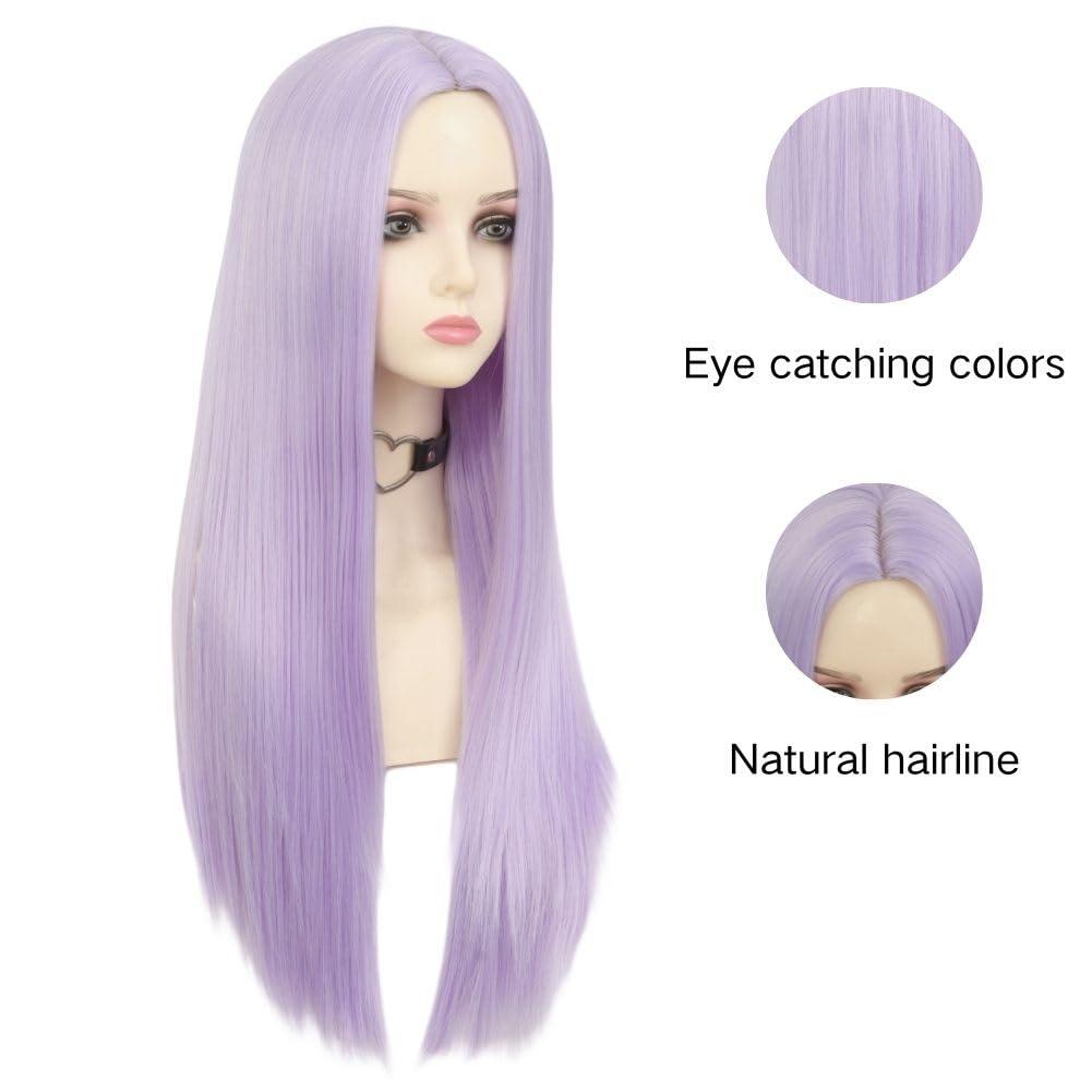 imagePurple Wigs for Women Long Straight Synthetic Wig 25 Inch Cosplay Women Light Purple Wig Synthetic Heat Resistant Fiber Hair Daily Use