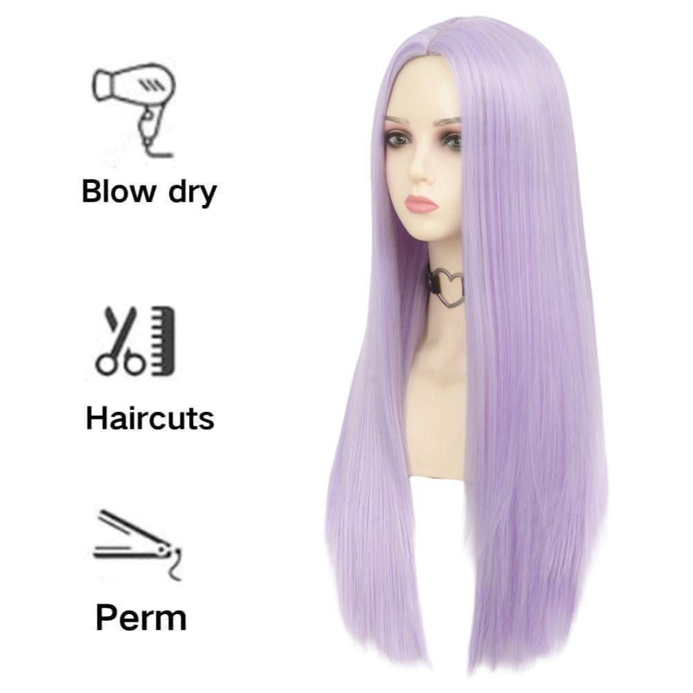imagePurple Wigs for Women Long Straight Synthetic Wig 25 Inch Cosplay Women Light Purple Wig Synthetic Heat Resistant Fiber Hair Daily Use