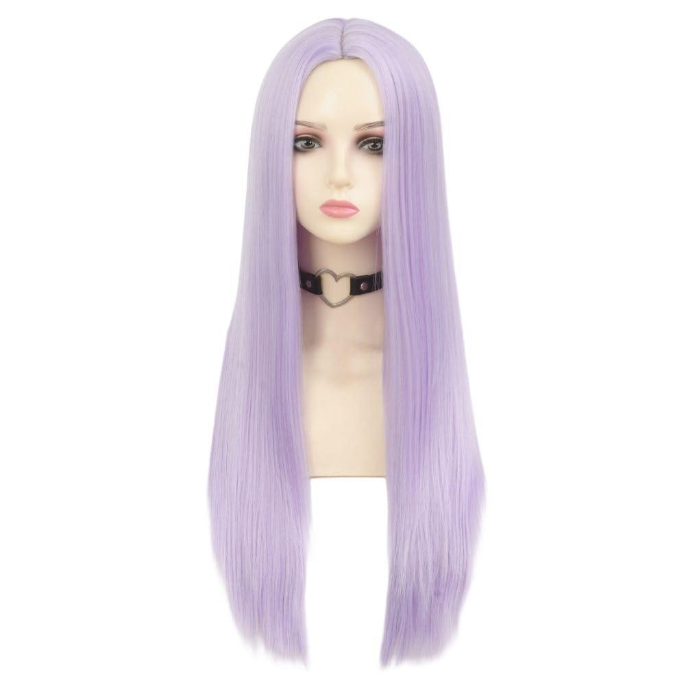 imagePurple Wigs for Women Long Straight Synthetic Wig 25 Inch Cosplay Women Light Purple Wig Synthetic Heat Resistant Fiber Hair Daily Use