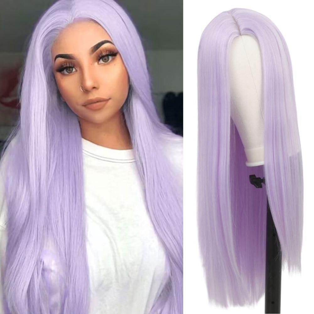 imagePurple Wigs for Women Long Straight Synthetic Wig 25 Inch Cosplay Women Light Purple Wig Synthetic Heat Resistant Fiber Hair Daily Use