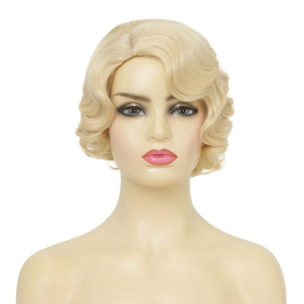 imageWhite Finger Wave Short Curly Wigs for Women Synthetic Wig 1920s Cosplay Halloween Hair WigsBlonde