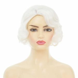 White Finger Wave Short Curly Wigs for Women Synthetic Wig 1920s Cosplay Halloween Hair Wigs(White)