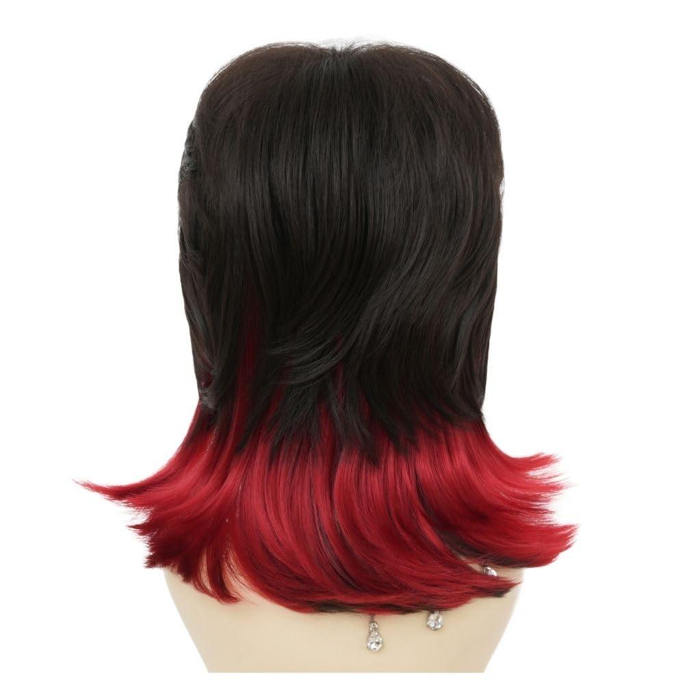 imageReddish Brown Straight Wig for women Medium Length Layered Wig with Side Part Bangs Synthetic Wig for Daily Party UseBlack