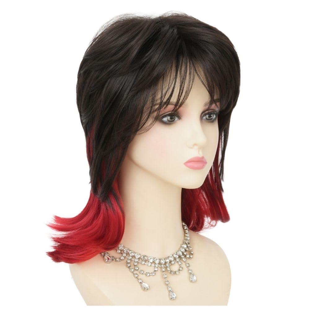 imageReddish Brown Straight Wig for women Medium Length Layered Wig with Side Part Bangs Synthetic Wig for Daily Party UseBlack