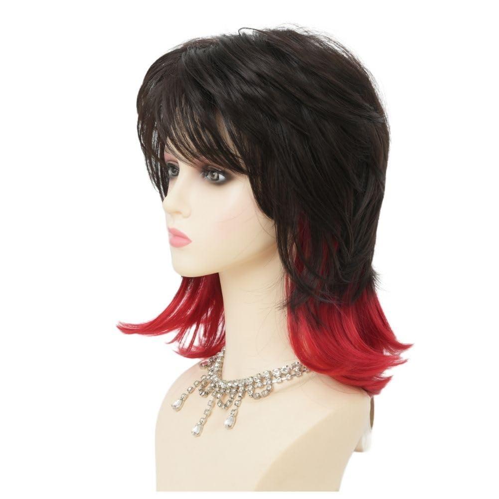 imageReddish Brown Straight Wig for women Medium Length Layered Wig with Side Part Bangs Synthetic Wig for Daily Party UseBlack