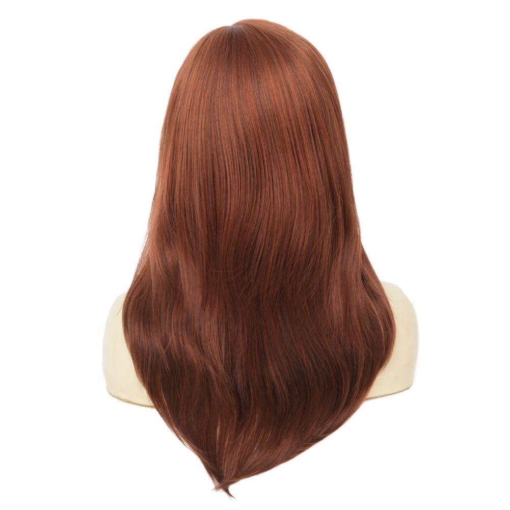 imageReddish Brown Straight Wig for women Medium Length Layered Wig with Side Part Bangs Synthetic Wig for Daily Party UseBrown