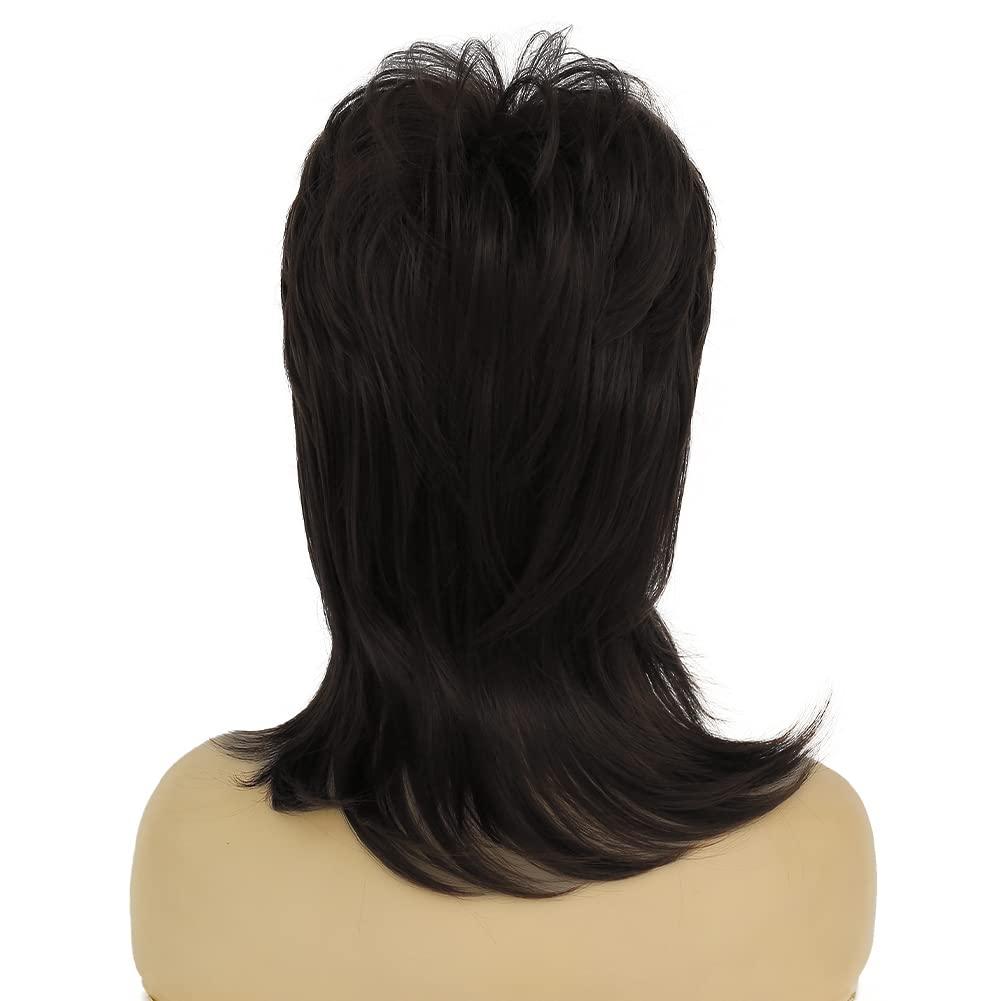 imageReddish Brown Straight Wig for women Medium Length Layered Wig with Side Part Bangs Synthetic Wig for Daily Party UseMullet Black