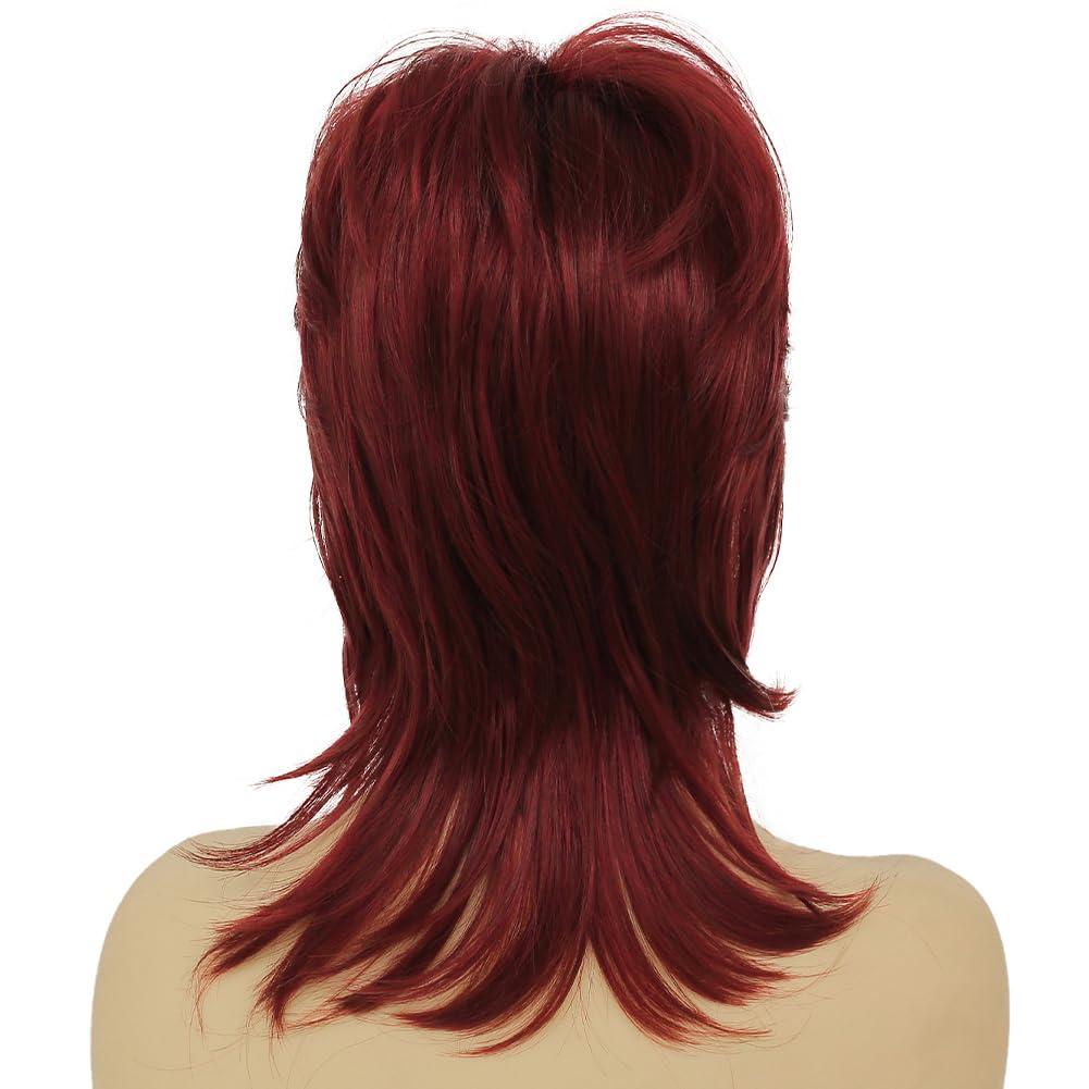 imageReddish Brown Straight Wig for women Medium Length Layered Wig with Side Part Bangs Synthetic Wig for Daily Party UseMullet Wine Red