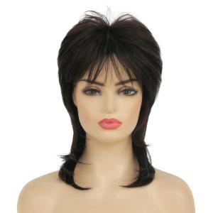 Reddish Brown Straight Wig for women Medium Length Layered Wig with Side Part Bangs Synthetic Wig for Daily Party Use(Mullet Black)