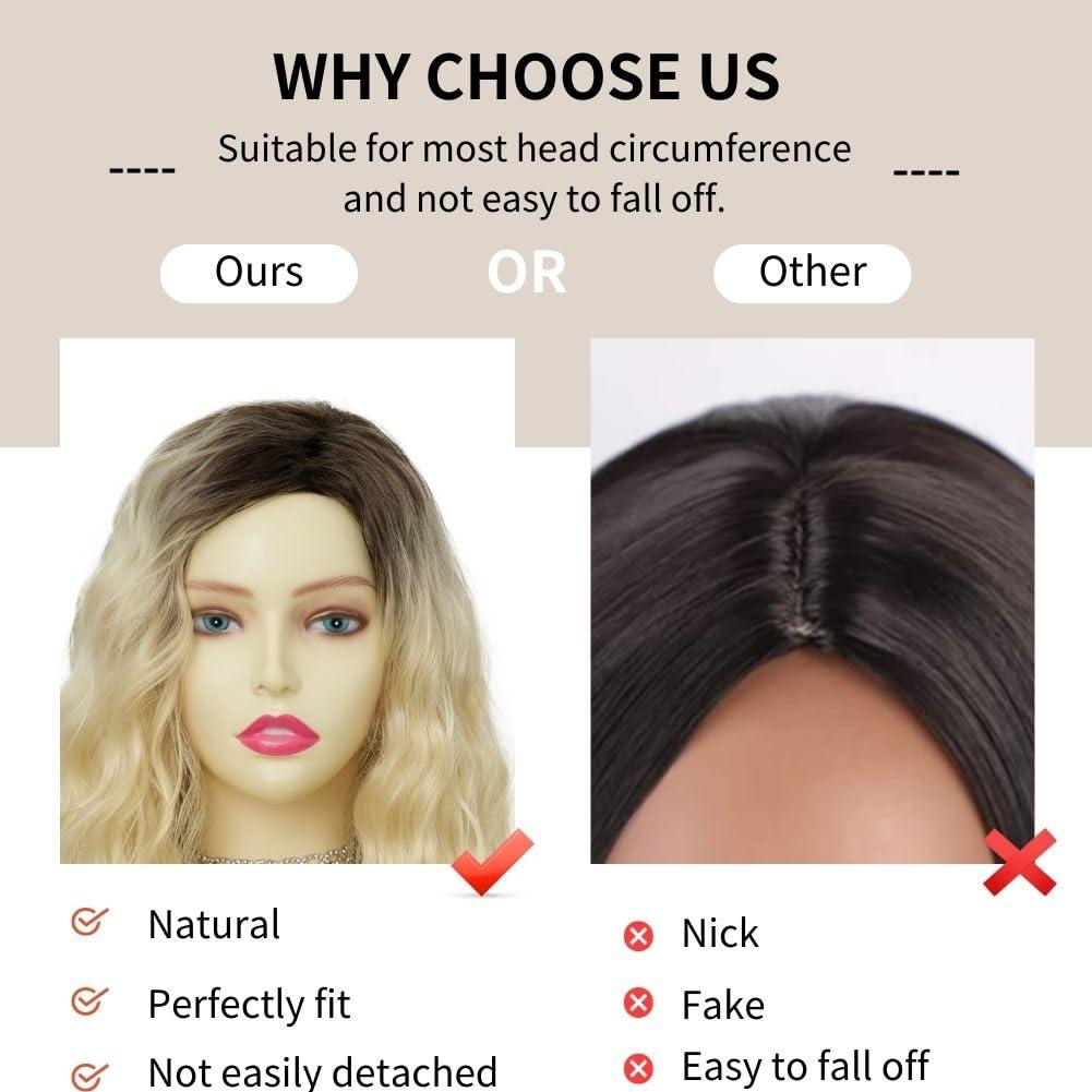 imageBlonde Long Curly Wig for Women Synthetic Dark Roots Natural Fluffy Wavy Side Part Hair Wig for Daily