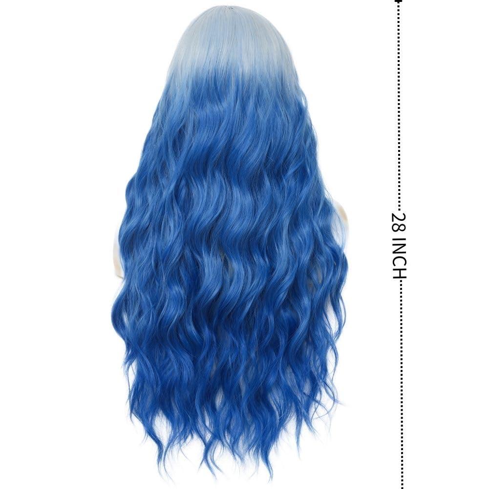imageGreen Ombre Long Wavy Women Wigs Middle Part Wigs for Women Synthetic Wig Daily Party UseBlue