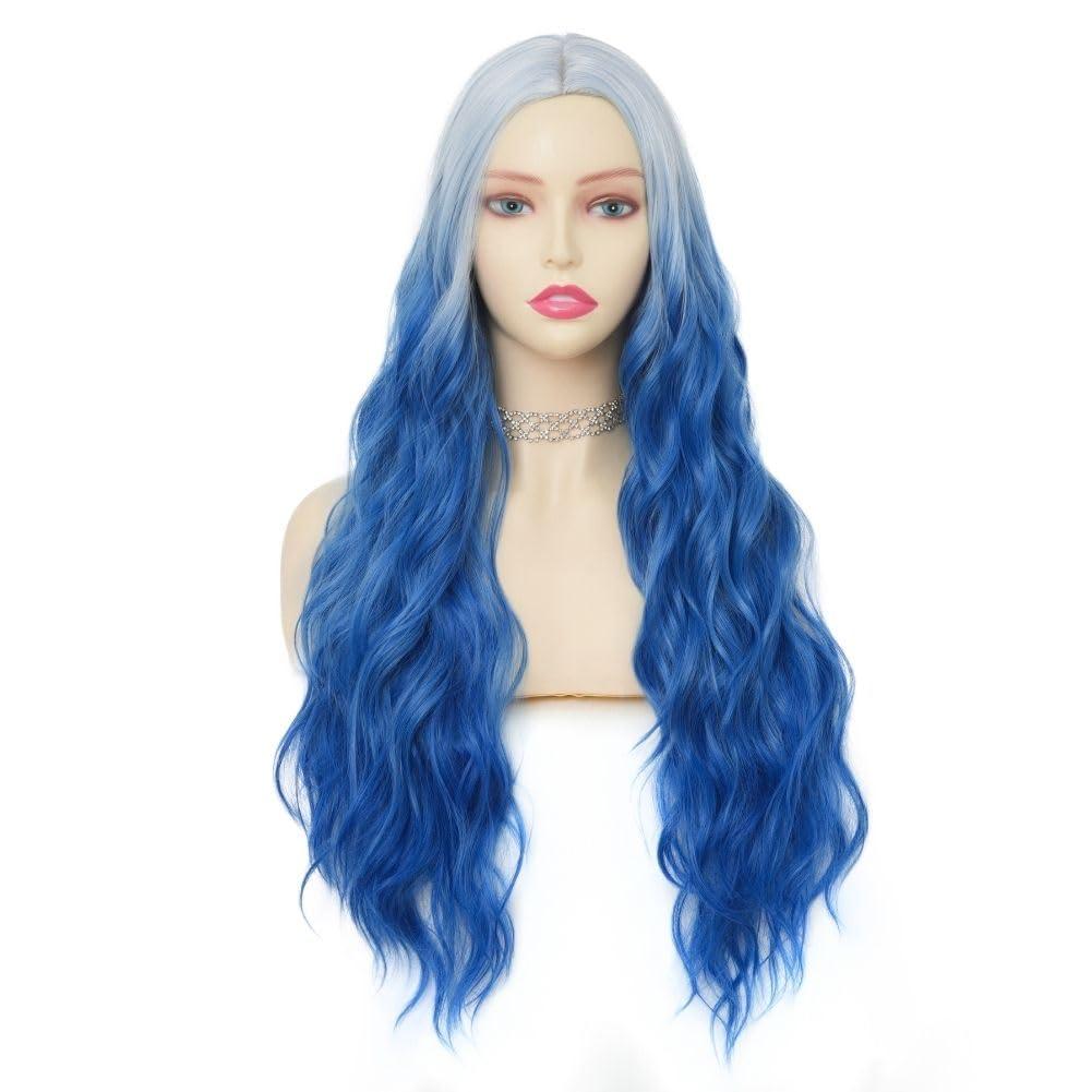 imageGreen Ombre Long Wavy Women Wigs Middle Part Wigs for Women Synthetic Wig Daily Party UseBlue