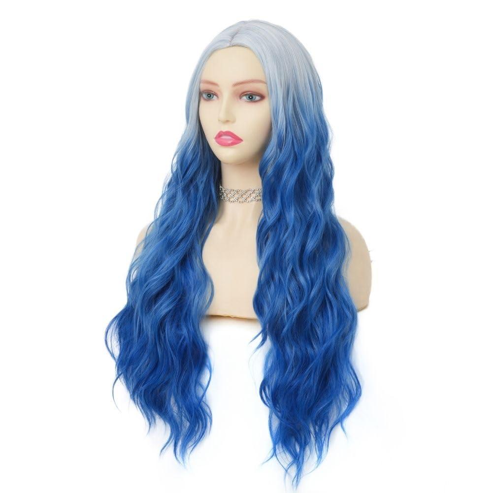 imageGreen Ombre Long Wavy Women Wigs Middle Part Wigs for Women Synthetic Wig Daily Party UseBlue