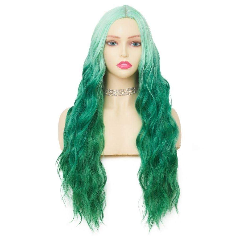imageGreen Ombre Long Wavy Women Wigs Middle Part Wigs for Women Synthetic Wig Daily Party UseGreen