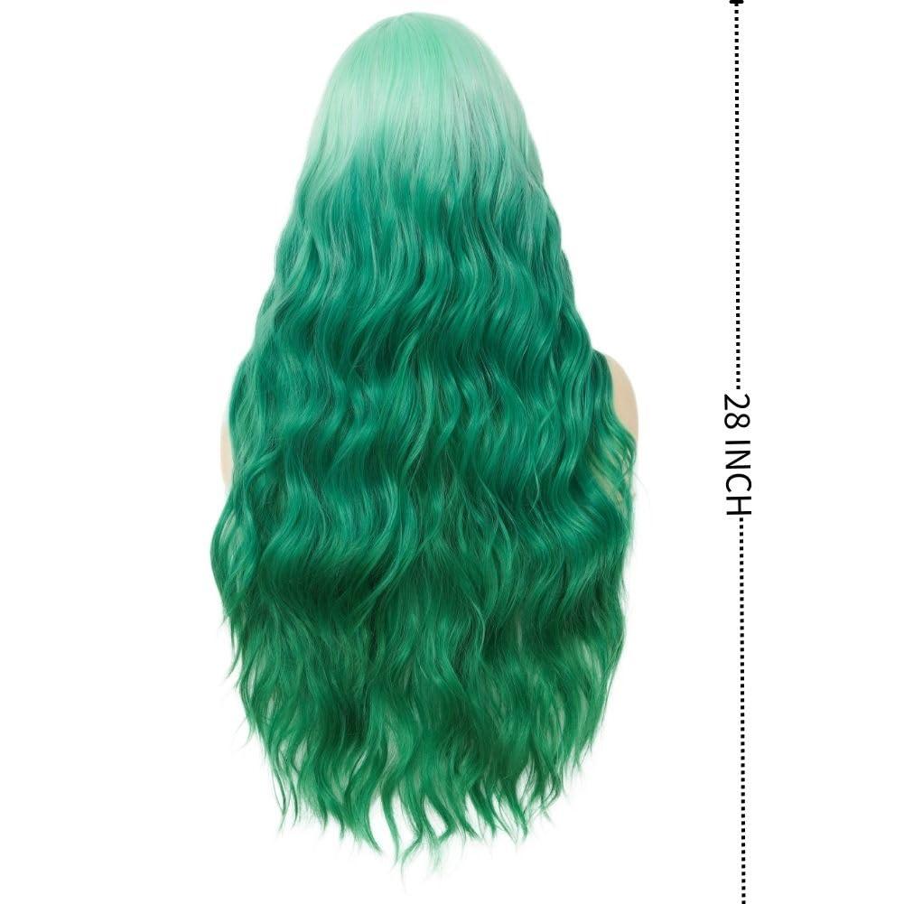 imageGreen Ombre Long Wavy Women Wigs Middle Part Wigs for Women Synthetic Wig Daily Party UseGreen