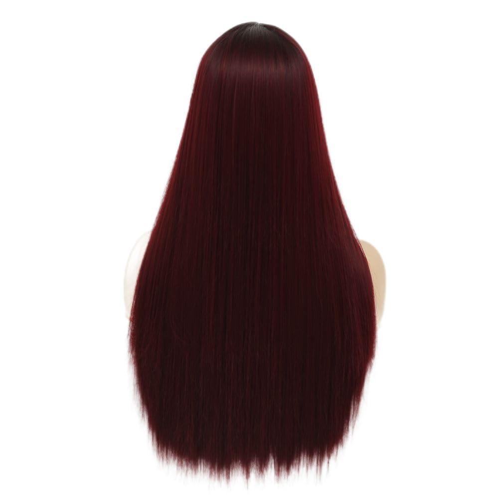 imageGreen Ombre Long Wavy Women Wigs Middle Part Wigs for Women Synthetic Wig Daily Party UseWine Red