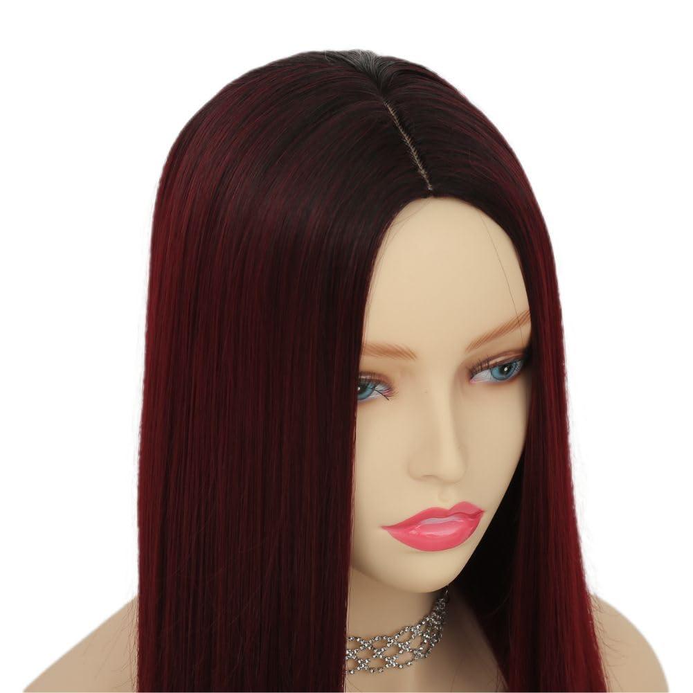 imageGreen Ombre Long Wavy Women Wigs Middle Part Wigs for Women Synthetic Wig Daily Party UseWine Red