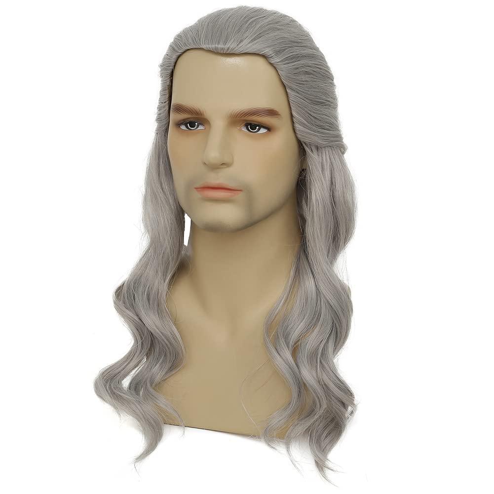 imageLong Grey Curly Men Wigs Wavy Synthetic Mullet Wig 70s 80s Natural Rocker Mullet Party Funny Costume Wig