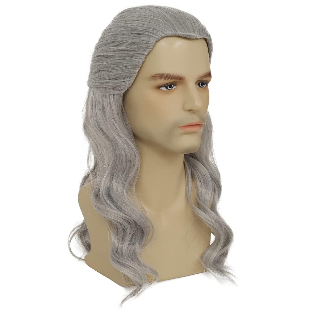 imageLong Grey Curly Men Wigs Wavy Synthetic Mullet Wig 70s 80s Natural Rocker Mullet Party Funny Costume Wig
