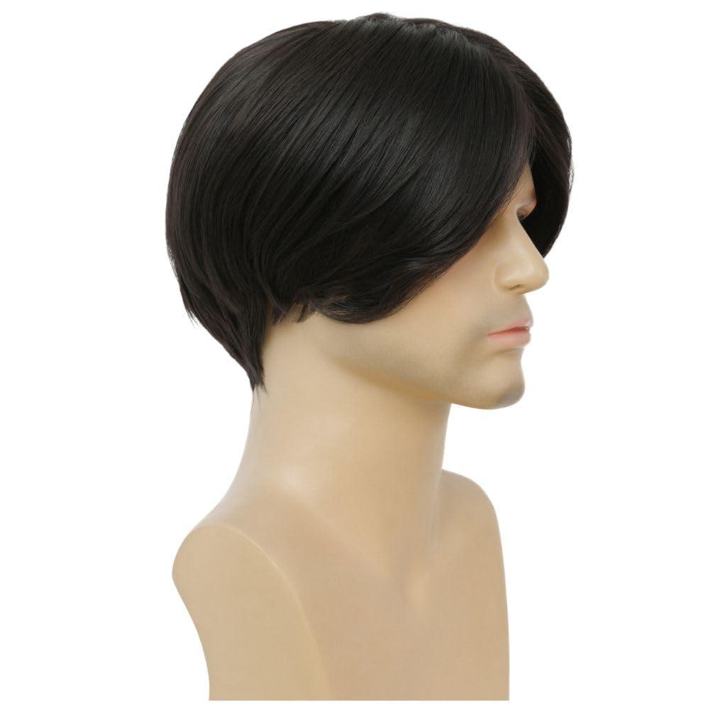 imageMens Black Wig Short Middle Part Men Wigs Natural Synthetic Hair Mens Costume WigsBlackBlack