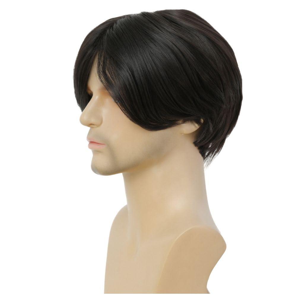 imageMens Black Wig Short Middle Part Men Wigs Natural Synthetic Hair Mens Costume WigsBlackBlack