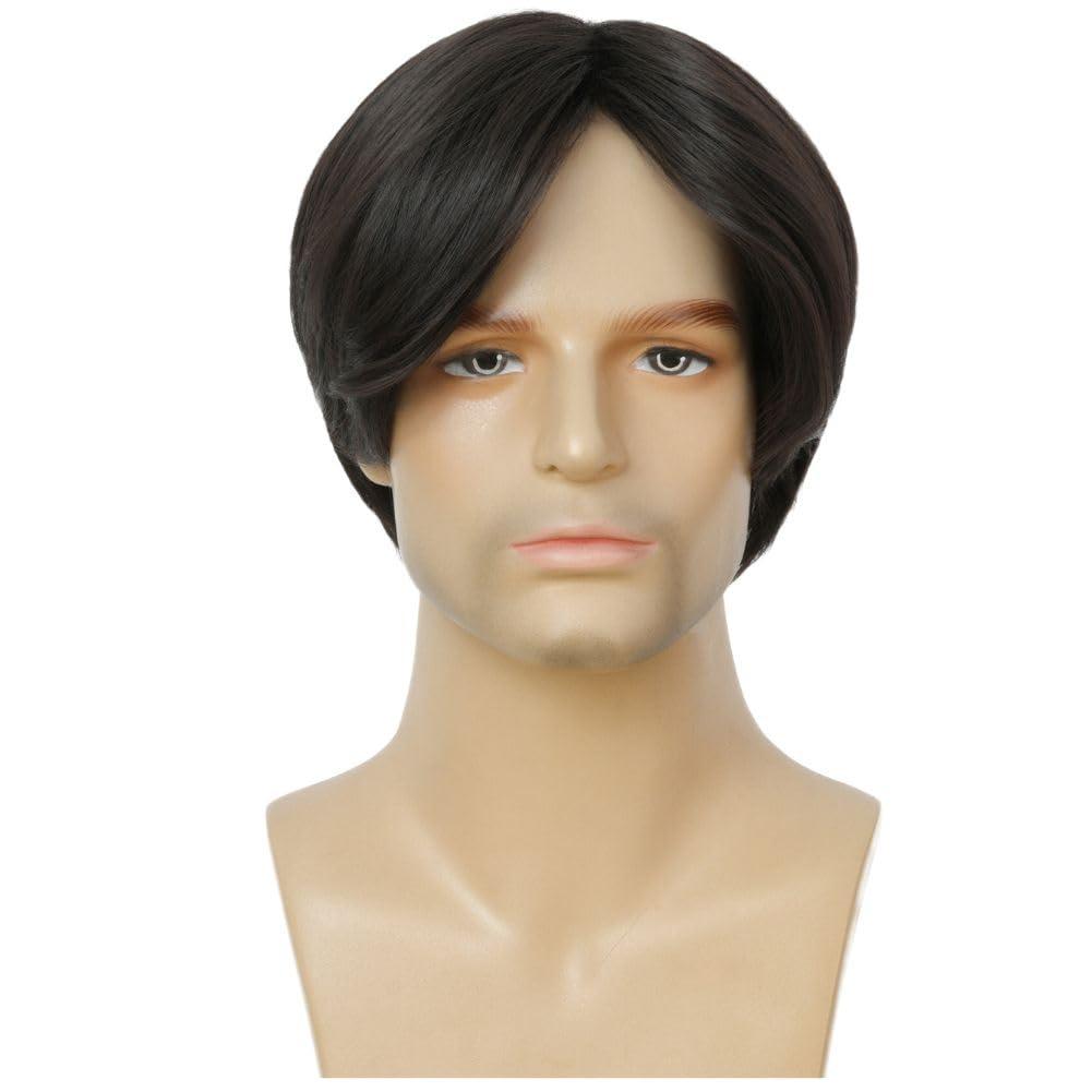 imageMens Black Wig Short Middle Part Men Wigs Natural Synthetic Hair Mens Costume WigsBlackBlack