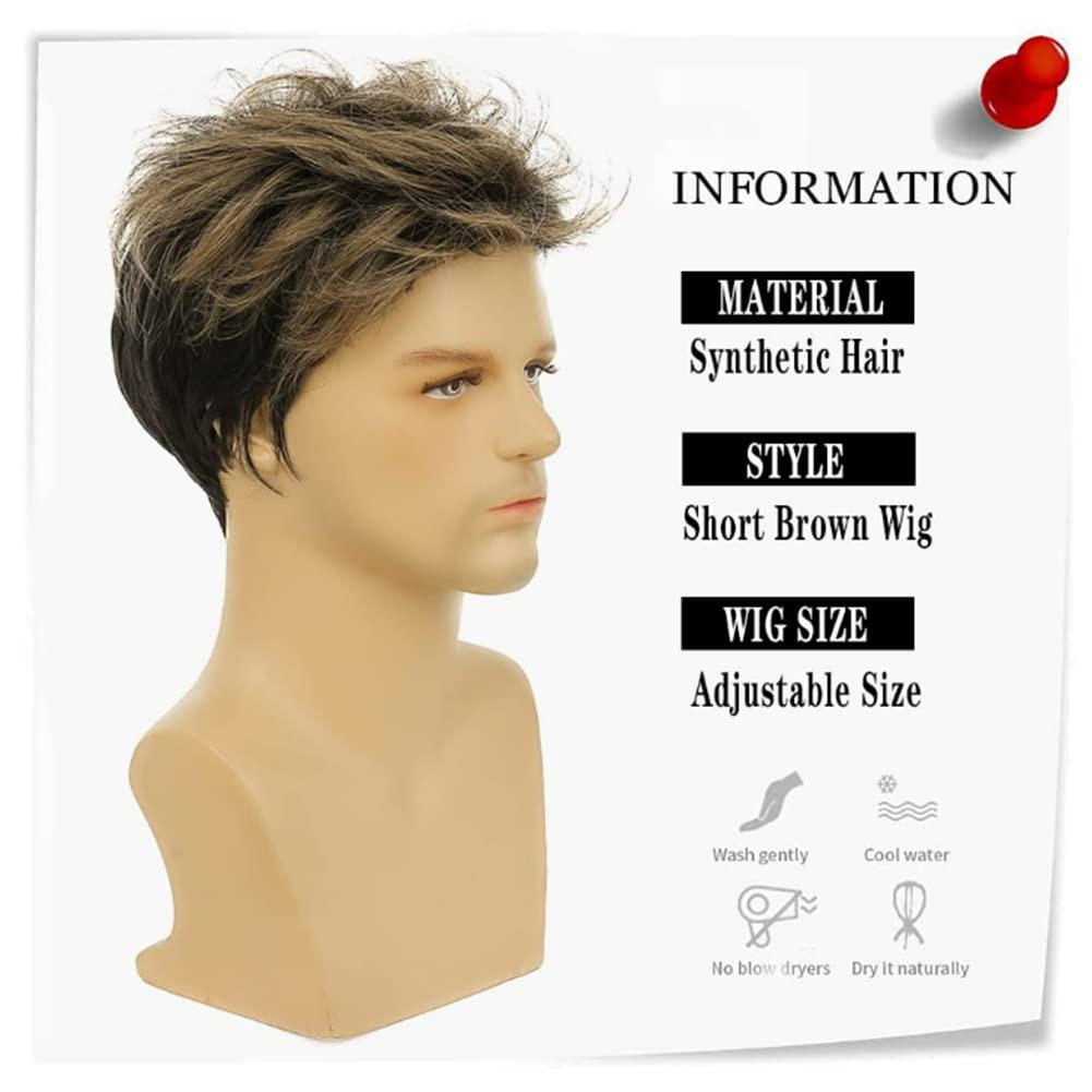 imageMens Black Wig Short Middle Part Men Wigs Natural Synthetic Hair Mens Costume WigsBlackBlonde Mix Black