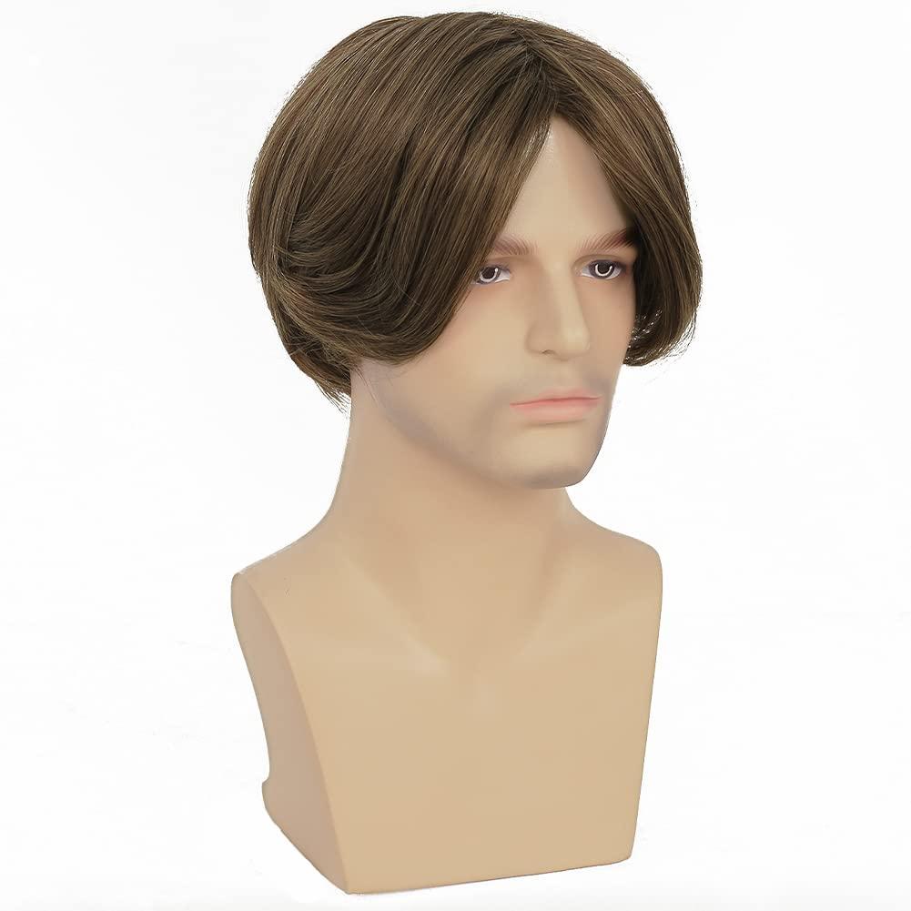 imageMens Black Wig Short Middle Part Men Wigs Natural Synthetic Hair Mens Costume WigsBlackBrown