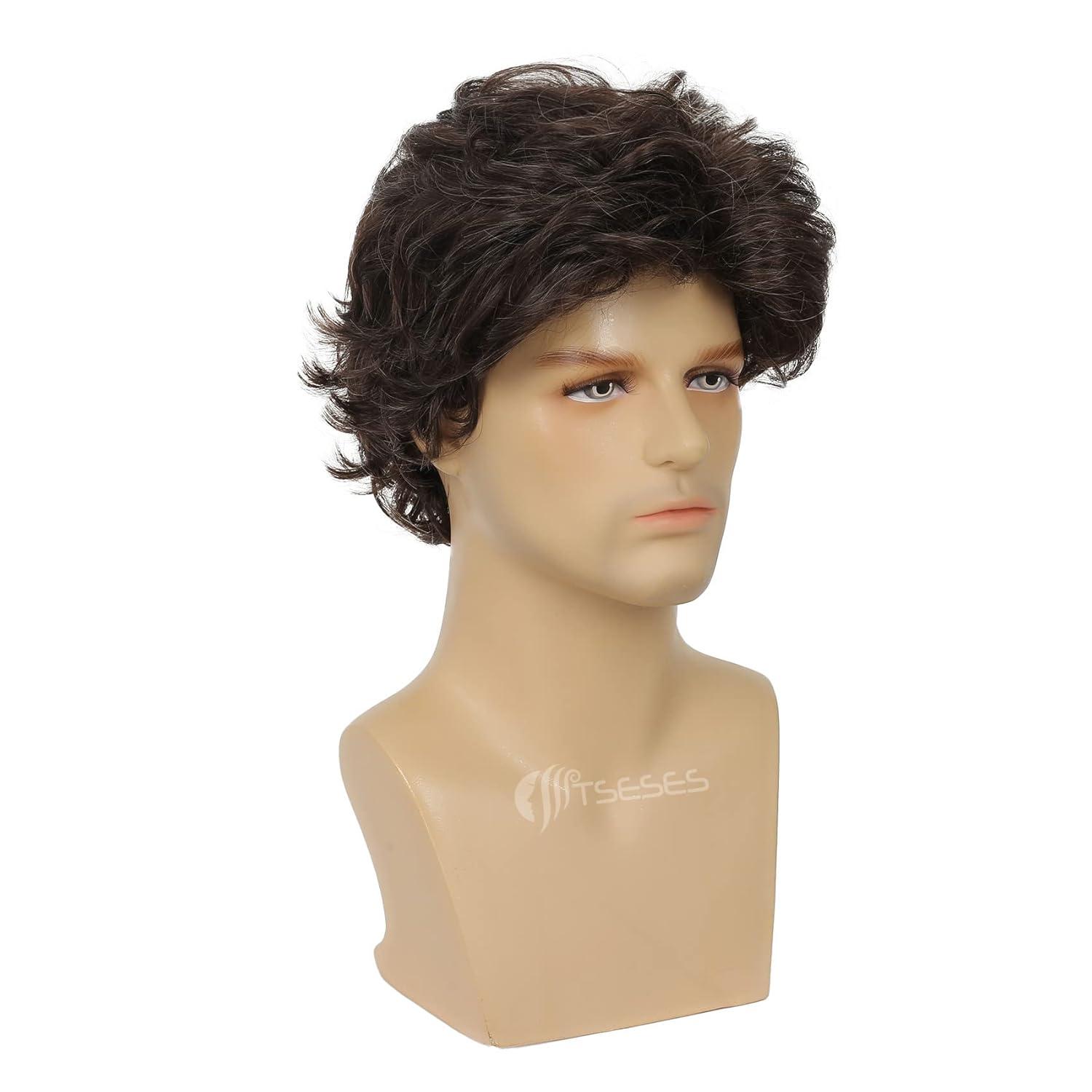 imageMens Black Wig Short Middle Part Men Wigs Natural Synthetic Hair Mens Costume WigsBlackBrown Layered