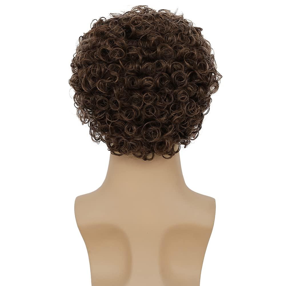 imageMens Brown Curly Wigs Short Afro Rocker Wig Synthetic Daily Cosplay Party Costume Hair Wigs for Male GuysBrown