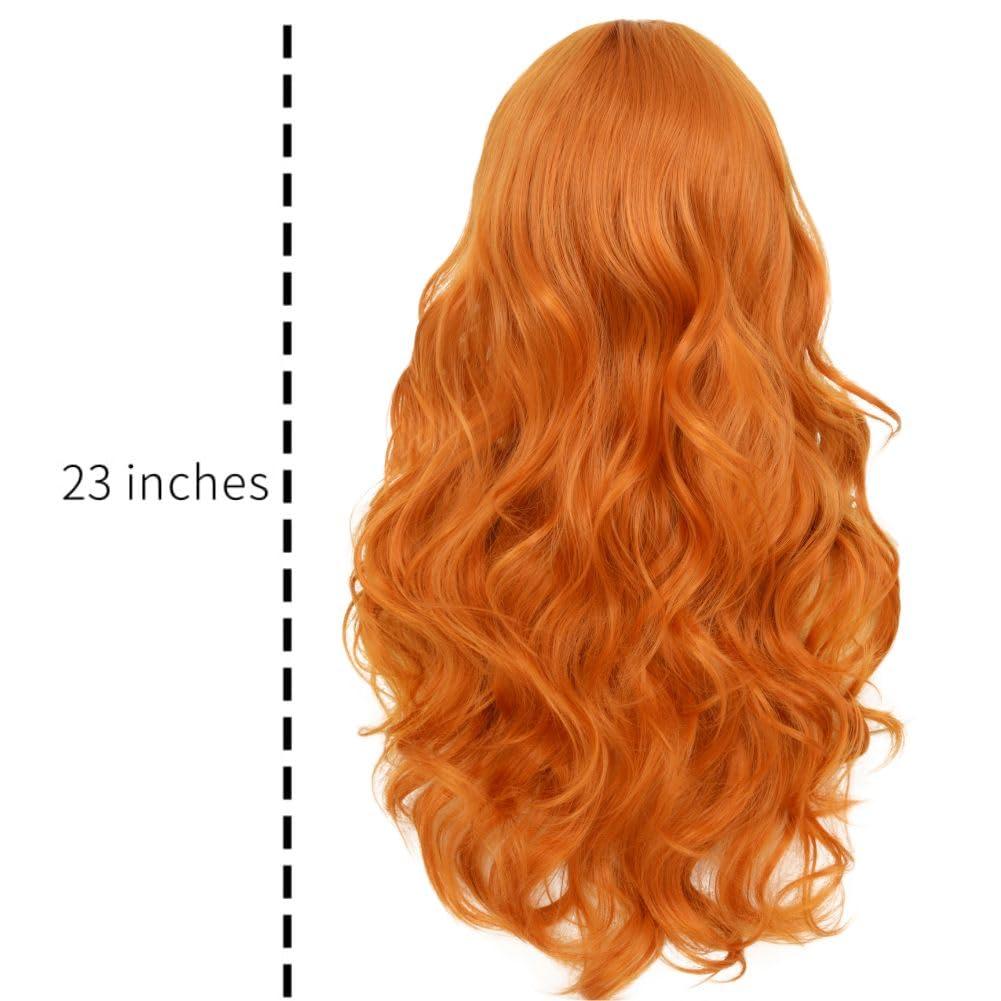 imageOrange Long Curly Wigs for Women with Bangs Natural Fluffy Wig Synthetic Ginger Hair Wig for Cosplay Halloween UseCurly Orange