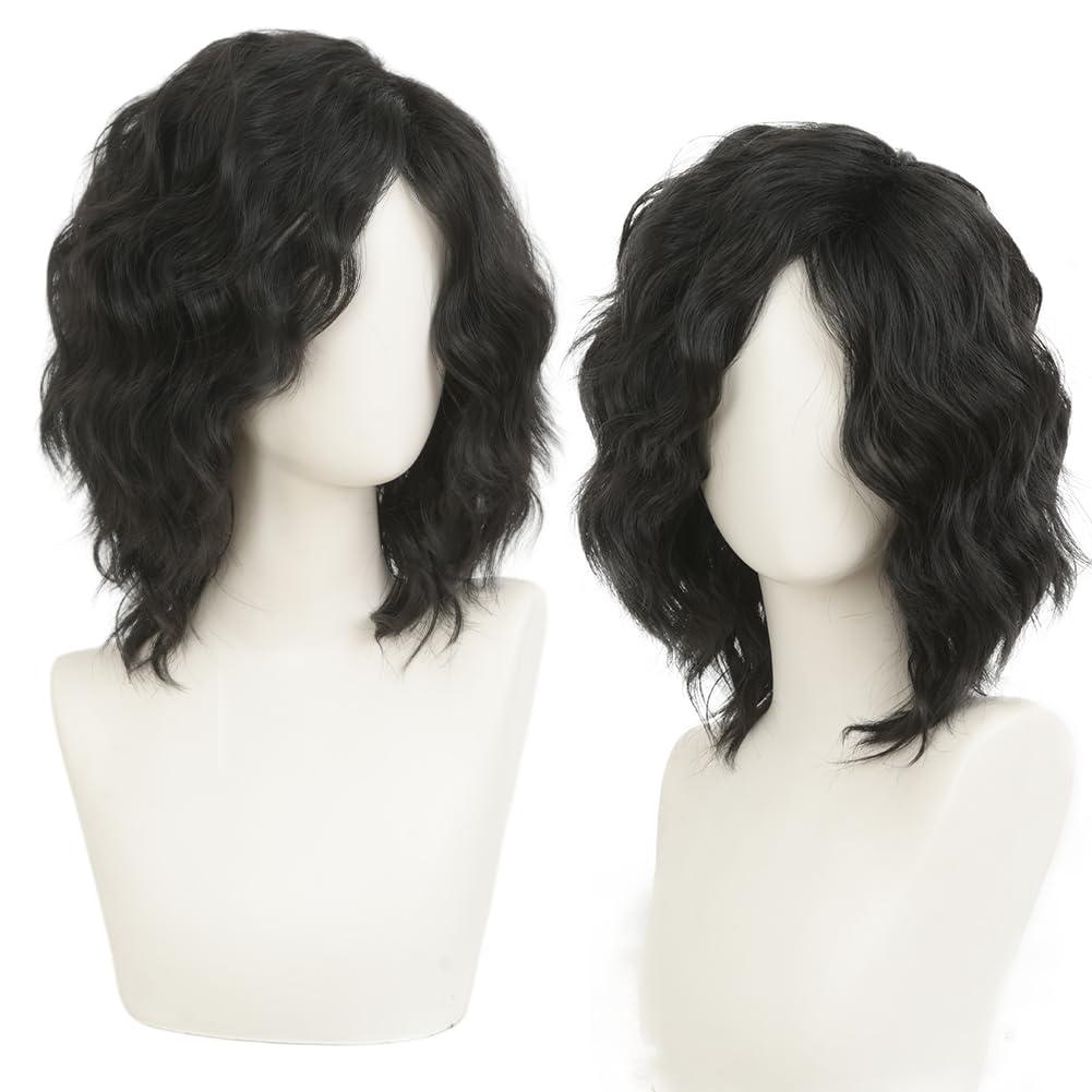 imageShort Green Wigs for Men Fluffy Synthetic Hair Heat Resistant Cosplay Anime costumes Male WigDark GreenBlack