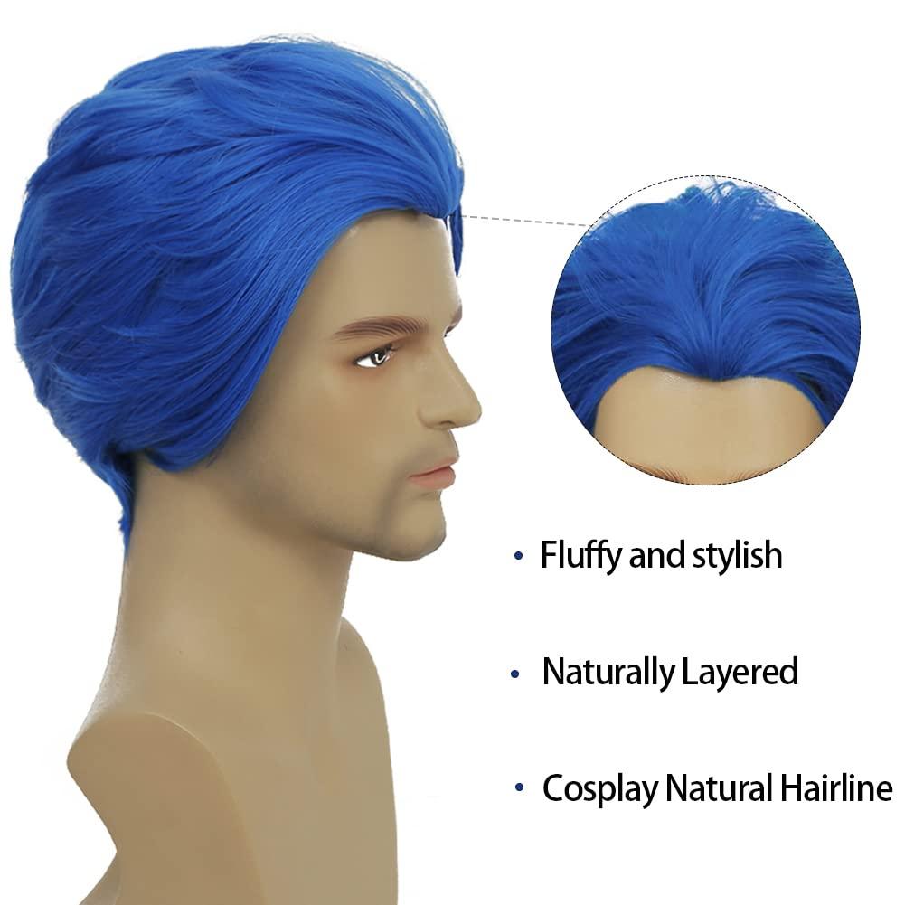 imageShort Green Wigs for Men Fluffy Synthetic Hair Heat Resistant Cosplay Anime costumes Male WigDark GreenBlue
