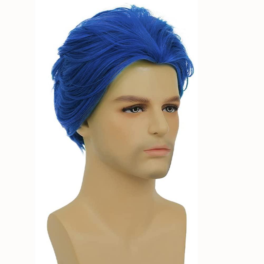 imageShort Green Wigs for Men Fluffy Synthetic Hair Heat Resistant Cosplay Anime costumes Male WigDark GreenBlue