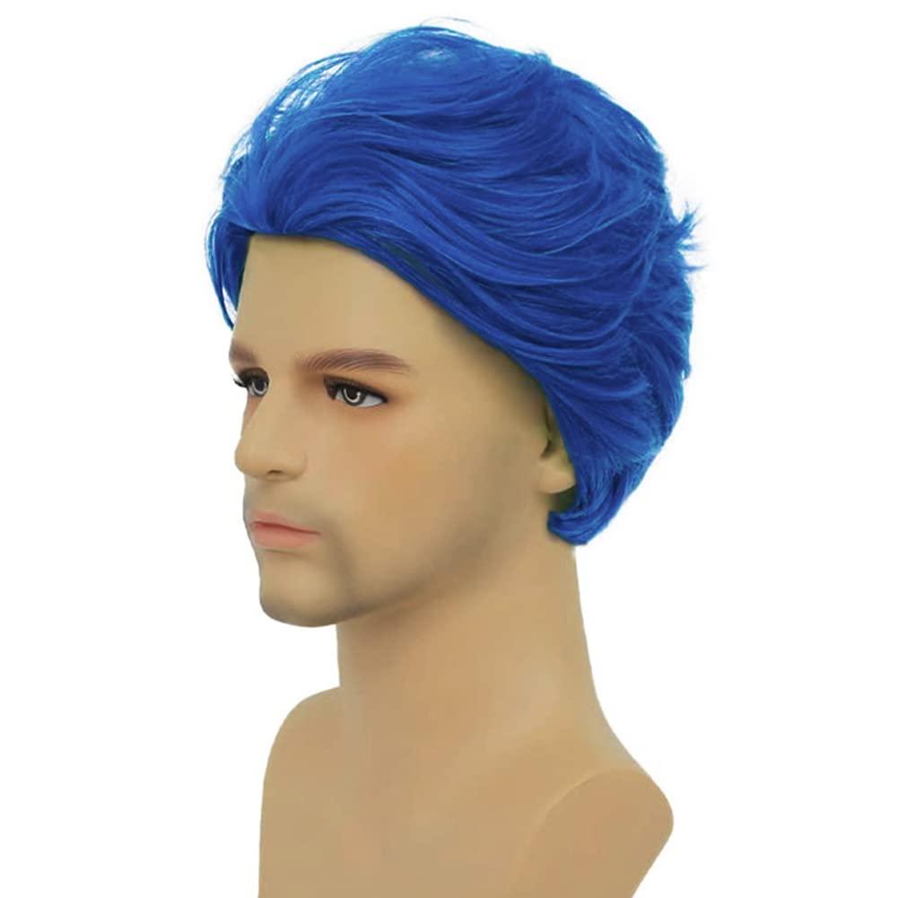 imageShort Green Wigs for Men Fluffy Synthetic Hair Heat Resistant Cosplay Anime costumes Male WigDark GreenBlue