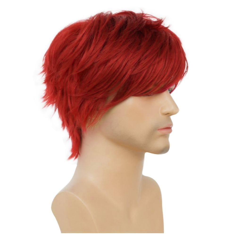 imageShort Green Wigs for Men Fluffy Synthetic Hair Heat Resistant Cosplay Anime costumes Male WigDark GreenRed