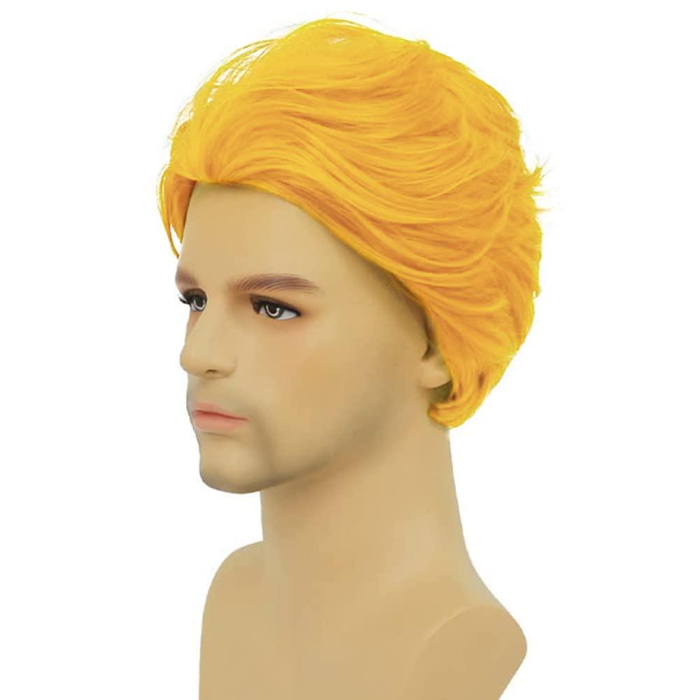 imageShort Green Wigs for Men Fluffy Synthetic Hair Heat Resistant Cosplay Anime costumes Male WigDark GreenYellow