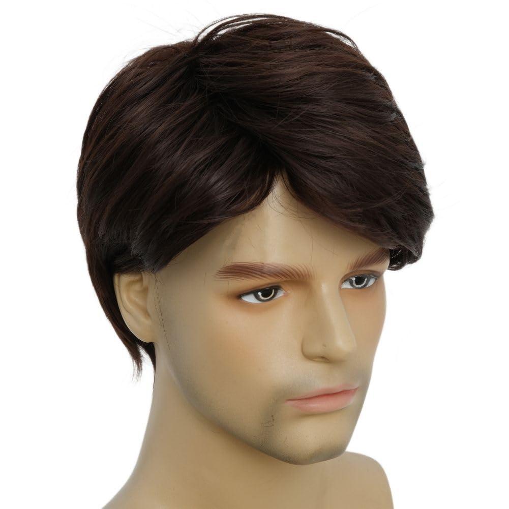 imageShort Grey Wigs for Men Natural Layered Synthetic Daily Halloween Gray Hair Wig for Male GuyBrown