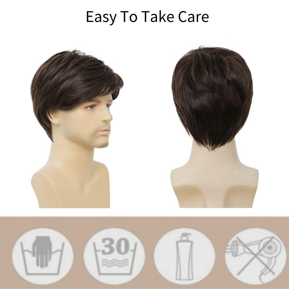 imageShort Grey Wigs for Men Natural Layered Synthetic Daily Halloween Gray Hair Wig for Male GuyBrown