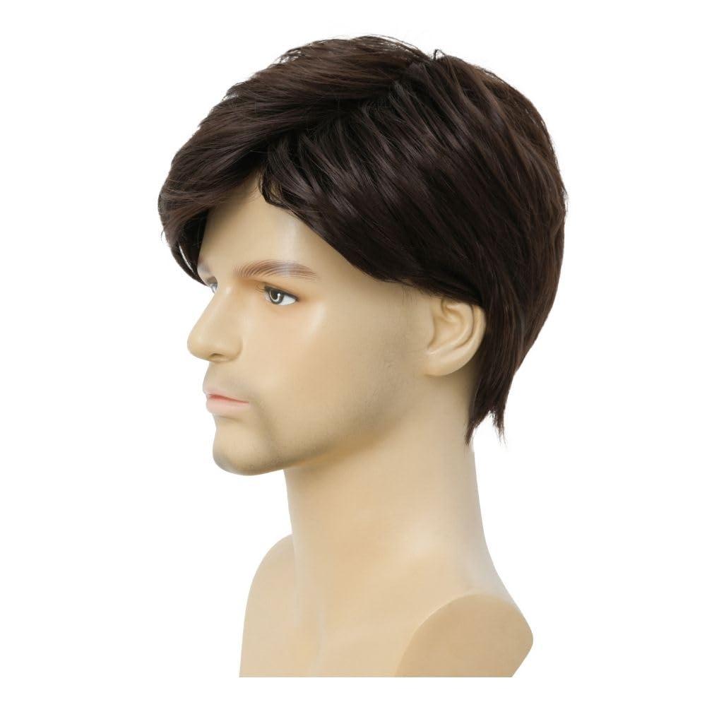 imageShort Grey Wigs for Men Natural Layered Synthetic Daily Halloween Gray Hair Wig for Male GuyBrown