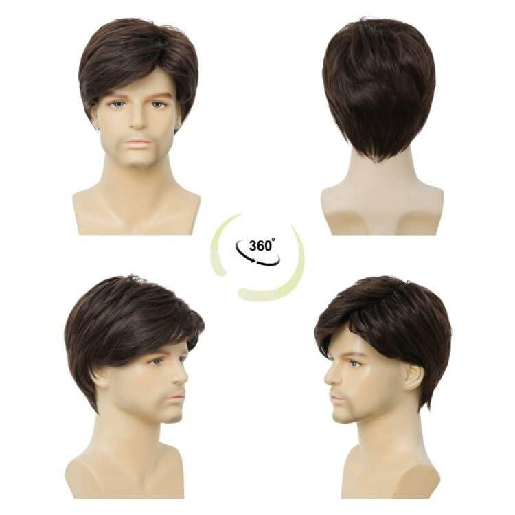 imageShort Grey Wigs for Men Natural Layered Synthetic Daily Halloween Gray Hair Wig for Male GuyBrown