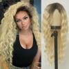 imageBlonde Long Curly Wig for Women Synthetic Dark Roots Natural Fluffy Wavy Side Part Hair Wig for Daily