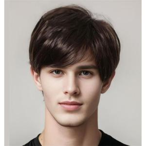 Short Grey Wigs for Men Natural Layered Synthetic Daily Halloween Gray Hair Wig for Male Guy(Brown)