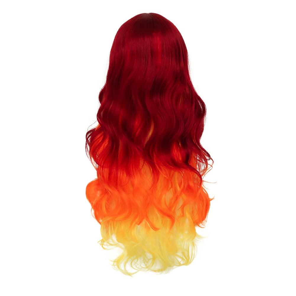 imageOrange Yellow and Red Wigs Colorful Long Curly Wavy Women Cosplay Costume Wigs Anime Halloween Party