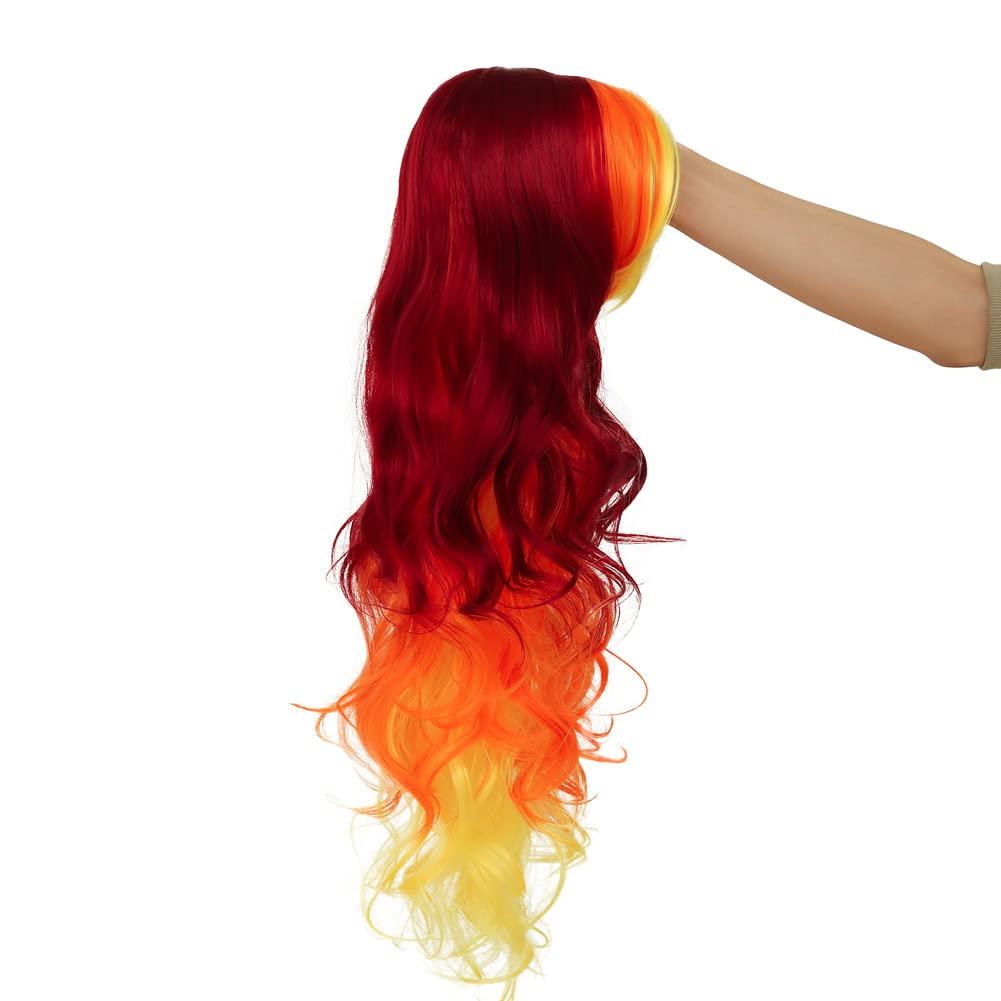 imageOrange Yellow and Red Wigs Colorful Long Curly Wavy Women Cosplay Costume Wigs Anime Halloween Party