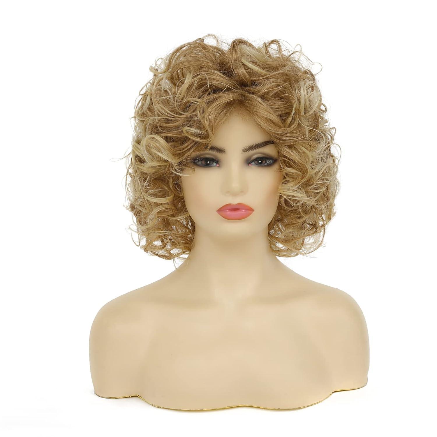 imageShort Blonde Curly Wig for White Women Natural Looking Synthetic Halloween Cosplay Costume Wig